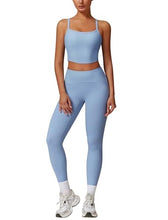 Load image into Gallery viewer, AGYMNX Workout Sets for Women 2 Piece High Waisted Seamless Butt Lifting Leggings Gym Yoga Outfit Stretchy Sports Bra Sets Sky Blue
