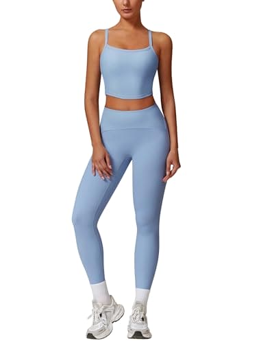 AGYMNX Workout Sets for Women 2 Piece High Waisted Seamless Butt Lifting Leggings Gym Yoga Outfit Stretchy Sports Bra Sets Sky Blue