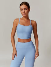 Load image into Gallery viewer, AGYMNX Workout Sets for Women 2 Piece High Waisted Seamless Butt Lifting Leggings Gym Yoga Outfit Stretchy Sports Bra Sets Sky Blue
