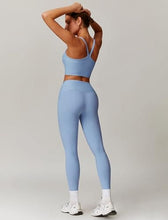Load image into Gallery viewer, AGYMNX Workout Sets for Women 2 Piece High Waisted Seamless Butt Lifting Leggings Gym Yoga Outfit Stretchy Sports Bra Sets Sky Blue
