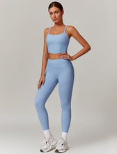 Load image into Gallery viewer, AGYMNX Workout Sets for Women 2 Piece High Waisted Seamless Butt Lifting Leggings Gym Yoga Outfit Stretchy Sports Bra Sets Sky Blue
