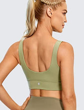 Load image into Gallery viewer, CRZ YOGA Butterluxe Womens U Back Sports Bra - Scoop Neck Padded Low Impact Yoga Clothes Workout Crop Top with Built in Pads Moss Green
