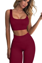 Load image into Gallery viewer, QINSEN GMY Yoga 2 Pieces Outfits Square Neck Sport Bra High Waist Leggings Fitted Workout Sets Wine
