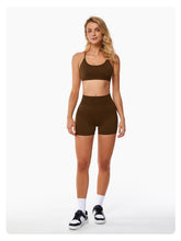 Load image into Gallery viewer, ABOCIW Womens Workout Sets Seamless Criss Cross Back Sports Bra V Back Scrunch Butt Lifting High Waist Biker Shorts 2 Piece Yoga Gym Sets Brown
