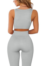 Load image into Gallery viewer, QINSEN Workout Outfits for Women 2 Piece Ribbed Seamless Crop Tank High Waist Yoga Leggings Sets (Light Grey)

