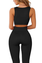 Load image into Gallery viewer, QINSEN Yoga Outfits for Women 2 Piece Set,Ribbed Stretchy Sport Bra GMY Fitted Leggings 03 Black
