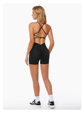 Load image into Gallery viewer, ABOCIW Workout Sets for Women Seamless V Back Scrunch Butt Lifting High Waist Biker Shorts Cross Back Sports Bra 2 Piece Yoga Gym Sets Black
