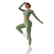 Load image into Gallery viewer, LIGHT DOT Women&#39;s Workout Outfits 2 Pieces Yoga Suits Long Sleeve Crop Top High Waist Sport Leggings Active Gym Set (Green)
