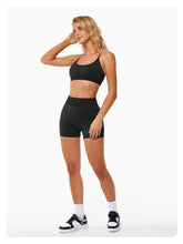 Load image into Gallery viewer, ABOCIW Workout Sets for Women Seamless V Back Scrunch Butt Lifting High Waist Biker Shorts Cross Back Sports Bra 2 Piece Yoga Gym Sets Black
