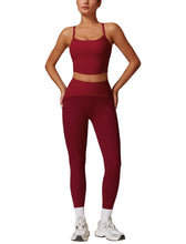 Load image into Gallery viewer, AGYMNX Workout Sets for Women 2 Piece High Waisted Seamless Butt Lifting Leggings Gym Yoga Outfit Stretchy Sports Bra Sets Sky Red
