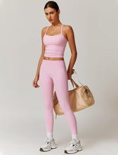Load image into Gallery viewer, Womens Workout Sets Two Piece Seamless Stretch Cross Back Tank Top Matching Tummy Control High Waist Leggings Set 2 Piece For Women Gym Yoga Active Wear Outfits Athletic Work Out Clothes Pink
