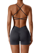 Load image into Gallery viewer, ABOCIW Women Seamless 2 Piece Workout Sets Cross Back Strappy Sports Bra V Back Scrunch Butt Lifting High Waist Booty Shorts Outfits Dark Green
