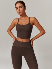 Load image into Gallery viewer, AGYMNX Workout Sets for Women 2 Piece High Waisted Seamless Butt Lifting Leggings Gym Yoga Outfit Stretchy Sports Bra Sets Coffee

