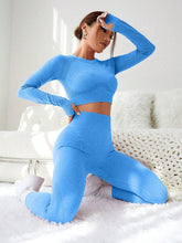 Load image into Gallery viewer, LIGHT DOT Women&#39;s Workout Outfits 2 Pieces Yoga Suits Long Sleeve Crop Top High Waist Sport Leggings Active Gym Set (Blue)
