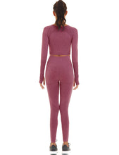 Load image into Gallery viewer, Toplook Women Seamless Workout Outfits Athletic Set Leggings + Long Sleeve Top 2 Pieces(Wine)
