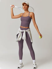 Load image into Gallery viewer, Womens Workout Sets Two Piece Seamless Stretch Cross Back Tank Top Matching Tummy Control High Waist Leggings Set 2 Piece For Women Gym Yoga Active Wear Outfits Athletic Work Out Clothes Purple
