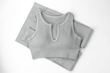 Load image into Gallery viewer, QINSEN Workout Outfits for Women 2 Piece Ribbed Seamless Crop Tank High Waist Yoga Leggings Sets (Light Grey)

