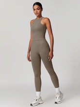 Load image into Gallery viewer, OMEWEE Gym clothes for woman set Racer-back Tank Top and Tummy Control Leggings Yoga sets for women 2 piece Coffee
