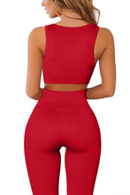 Load image into Gallery viewer, QINSEN Workout Outfits for Women 2 Piece Ribbed Seamless Crop Tank High Waist Yoga Leggings Sets Red
