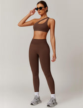Load image into Gallery viewer, ABOCIW Workout Sets for Women 2 Piece Seamless High Waist Scrunch Butt Lifting Gym Leggings Cutout One Shoulder Sports Bra Yoga Outfits Coffee
