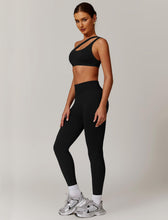 Load image into Gallery viewer, ABOCIW Women Workout Sets Seamless High Waist Scrunch Butt Lifting Gym Leggings Cutout One Shoulder Sports Bra 2 Piece Gym Set Black

