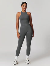 Load image into Gallery viewer, OMEWEE Gym clothes for woman set Racer-back Tank Top and Tummy Control Leggings Yoga sets for women 2 piece Grey
