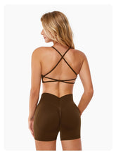 Load image into Gallery viewer, ABOCIW Womens Workout Sets Seamless Criss Cross Back Sports Bra V Back Scrunch Butt Lifting High Waist Biker Shorts 2 Piece Yoga Gym Sets Brown
