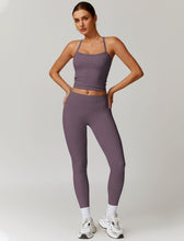 Load image into Gallery viewer, Womens Workout Sets Two Piece Seamless Stretch Cross Back Tank Top Matching Tummy Control High Waist Leggings Set 2 Piece For Women Gym Yoga Active Wear Outfits Athletic Work Out Clothes Purple
