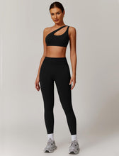 Load image into Gallery viewer, ABOCIW Women Workout Sets Seamless High Waist Scrunch Butt Lifting Gym Leggings Cutout One Shoulder Sports Bra 2 Piece Gym Set Black
