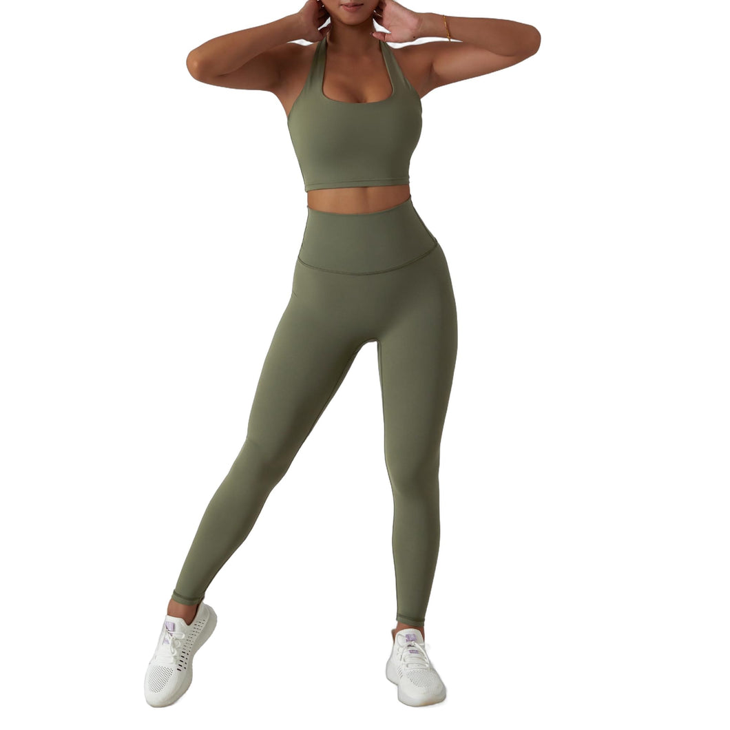 MUMANAIXI 3-Piece Seamless Moisture-Wicking Workout Set for Women - Gym, Fitness, Running, Yoga Sportswear (Green 2pcs)