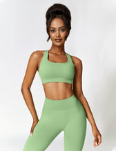 Load image into Gallery viewer, ABOCIW Seamless Cross Back Sports Bra for Women V Back Scrunch Lifting High Waist Leggings 2 Piece Workout Sets for Women Y-Green
