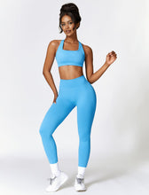 Load image into Gallery viewer, ABOCIW Workout Sets for Women 2 Piece Seamless V Back Scrunch Butt Lifting High Waist Leggings Cross Back Strappy Sports Bra for Women Gym Sets Y-Blue
