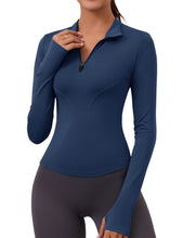 Load image into Gallery viewer, Womens Athletic Tops Quarter Zip Pullover Long Sleeve Cropped Workout Golf Running Shirts(Navy)

