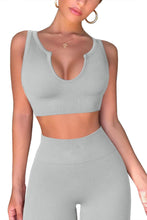 Load image into Gallery viewer, QINSEN Workout Outfits for Women 2 Piece Ribbed Seamless Crop Tank High Waist Yoga Leggings Sets (Light Grey)
