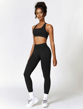Load image into Gallery viewer, ABOCIW Workout Sets for Women 2 Piece Seamless V Back Scrunch Butt Lifting High Waist Leggings Cross Back Strappy Sports Bra for Women Gym Sets Y- Black

