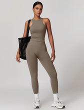 Load image into Gallery viewer, OMEWEE Gym clothes for woman set Racer-back Tank Top and Tummy Control Leggings Yoga sets for women 2 piece Coffee
