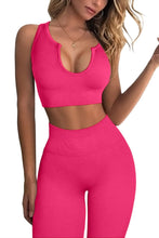 Load image into Gallery viewer, QINSEN Workout Outfits for Women 2 Piece Ribbed Seamless Crop Tank High Waist Yoga Leggings Sets Rosy Red

