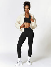 Load image into Gallery viewer, ABOCIW Workout Sets for Women 2 Piece Seamless V Back Scrunch Butt Lifting High Waist Leggings Cross Back Strappy Sports Bra for Women Gym Sets Y- Black
