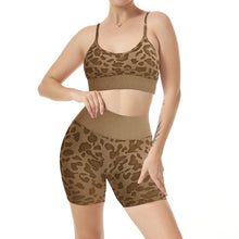 Load image into Gallery viewer, Women Seamless Yoga Set 2 Piece Workout Sport Bra with High Waist Shorts Legging Outfit Tracksuit.JNINTH (Leopard Coffee)
