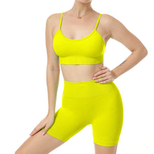 Load image into Gallery viewer, Women Seamless Yoga Set 2 Piece Workout Sport Bra with High Waist Shorts Legging Outfit Tracksuit.JNINTH (Yellow)
