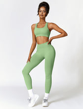 Load image into Gallery viewer, ABOCIW Seamless Cross Back Sports Bra for Women V Back Scrunch Lifting High Waist Leggings 2 Piece Workout Sets for Women Y-Green
