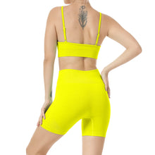 Load image into Gallery viewer, Women Seamless Yoga Set 2 Piece Workout Sport Bra with High Waist Shorts Legging Outfit Tracksuit.JNINTH (Yellow)
