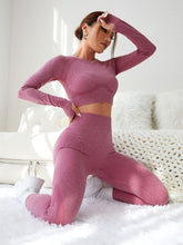 Load image into Gallery viewer, LIGHT DOT Women&#39;s Workout Outfits 2 Pieces Yoga Suits Long Sleeve Crop Top High Waist Sport Leggings Active Gym Set (Pink)
