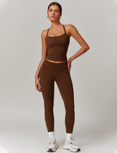 Load image into Gallery viewer, Womens Workout Sets Two Piece Seamless Stretch Cross Back Tank Top Matching Tummy Control High Waist Leggings Set 2 Piece For Women Gym Yoga Active Wear Outfits Athletic Work Out Clothes Brown
