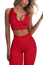 Load image into Gallery viewer, QINSEN Workout Outfits for Women 2 Piece Ribbed Seamless Crop Tank High Waist Yoga Leggings Sets Red
