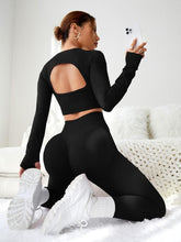 Load image into Gallery viewer, LIGHT DOT Women&#39;s Workout Outfits 2 Pieces Yoga Suits Long Sleeve Crop Top High Waist Sport Leggings Active Gym Set (Black)
