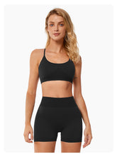 Load image into Gallery viewer, ABOCIW Workout Sets for Women Seamless V Back Scrunch Butt Lifting High Waist Biker Shorts Cross Back Sports Bra 2 Piece Yoga Gym Sets Black
