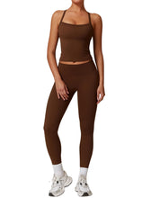 Load image into Gallery viewer, Womens Workout Sets Two Piece Seamless Stretch Cross Back Tank Top Matching Tummy Control High Waist Leggings Set 2 Piece For Women Gym Yoga Active Wear Outfits Athletic Work Out Clothes Brown
