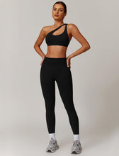 Load image into Gallery viewer, ABOCIW Women Workout Sets Seamless High Waist Scrunch Butt Lifting Gym Leggings Cutout One Shoulder Sports Bra 2 Piece Gym Set Black
