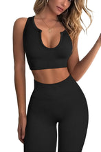 Load image into Gallery viewer, QINSEN Yoga Outfits for Women 2 Piece Set,Ribbed Stretchy Sport Bra GMY Fitted Leggings 03 Black
